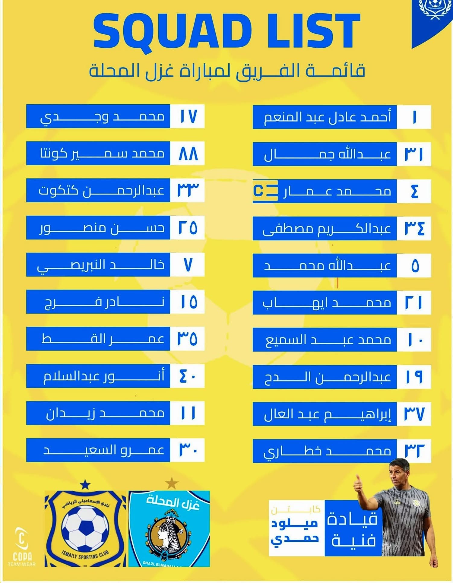 دوري nile| قائمة الإسماعيلى لمواجهة غزل المحلة