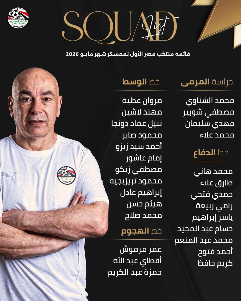 حسام حسن يستقر على القائمة المبدئية لمنتخب مصر المشاركة بكاس العالم ٢٠٢٦