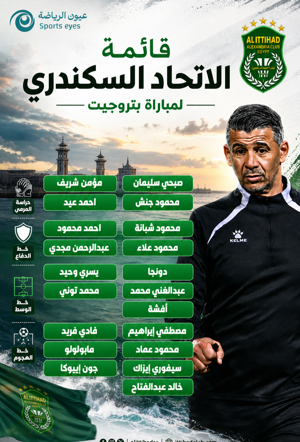 قائمة الاتحاد السكندري لمواجهة بتروجيت في الدوري المصري