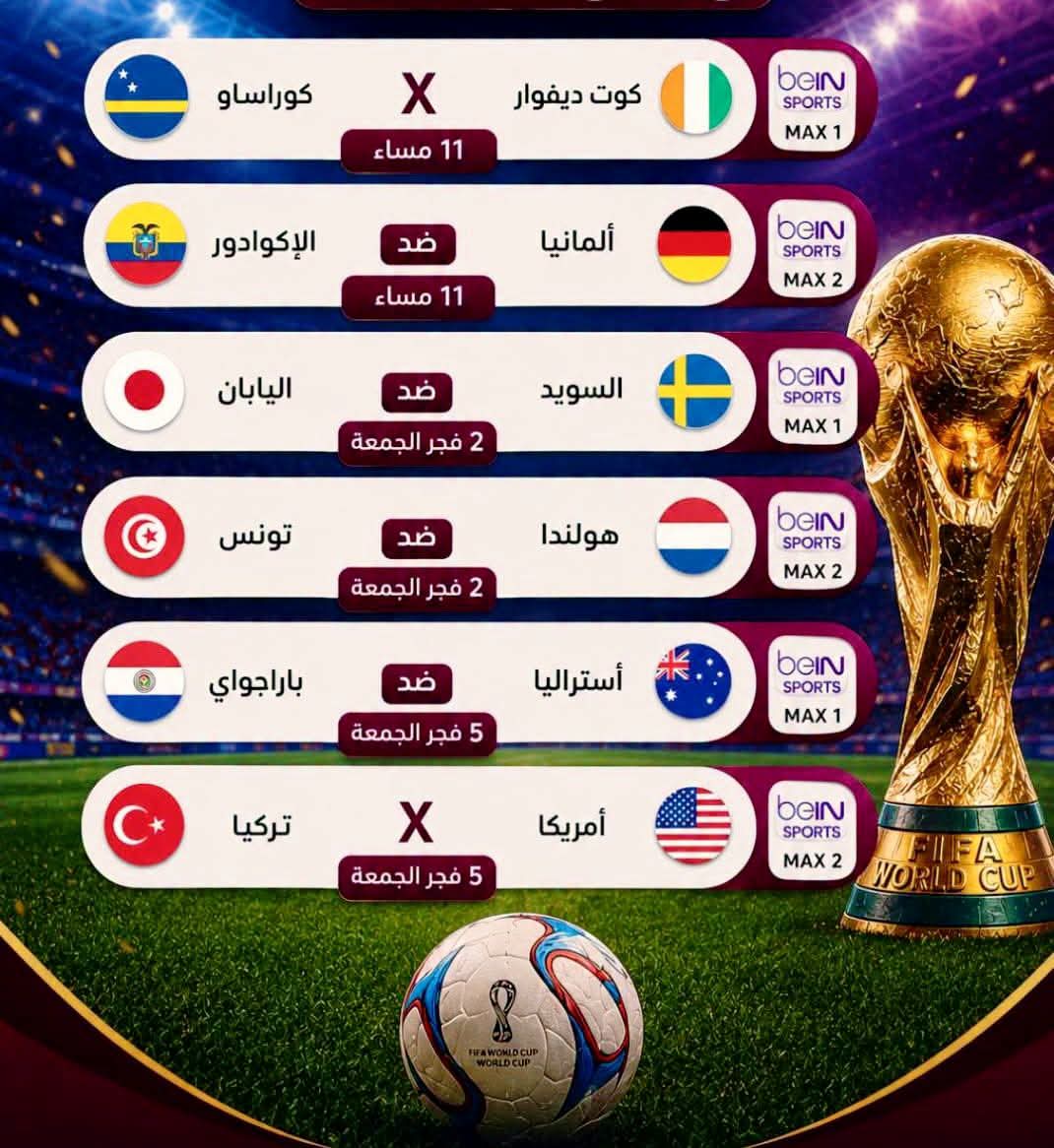 مواعيد مباريات كأس العالم 2026 والقنوات الناقلة