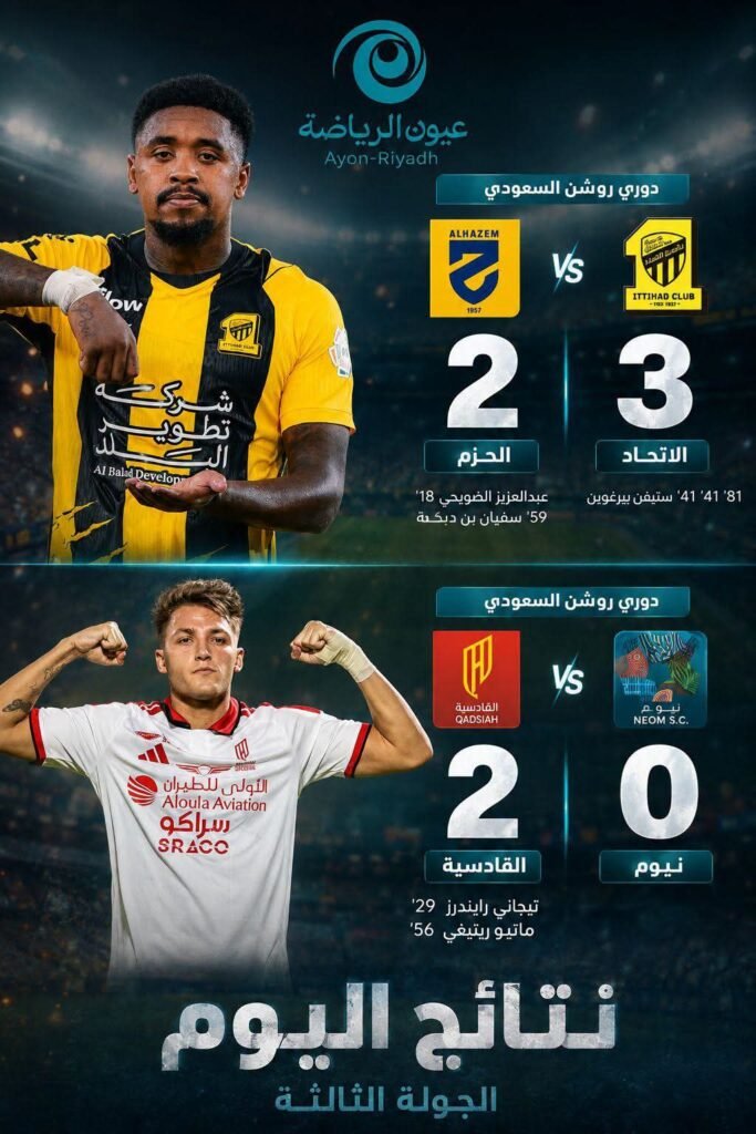 «هاتريك» بيرجوين يشعل دوري روشن.. الاتحاد يقهر الحزم ويتصدر والقادسية يُسقط نيوم بثنائية