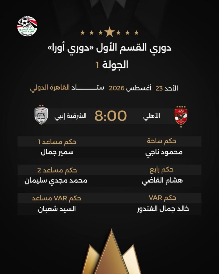 اتحاد الكرة يعلن عن طاقم تحكيم مباراة الأهلي والشرقية إنبي في الدوري