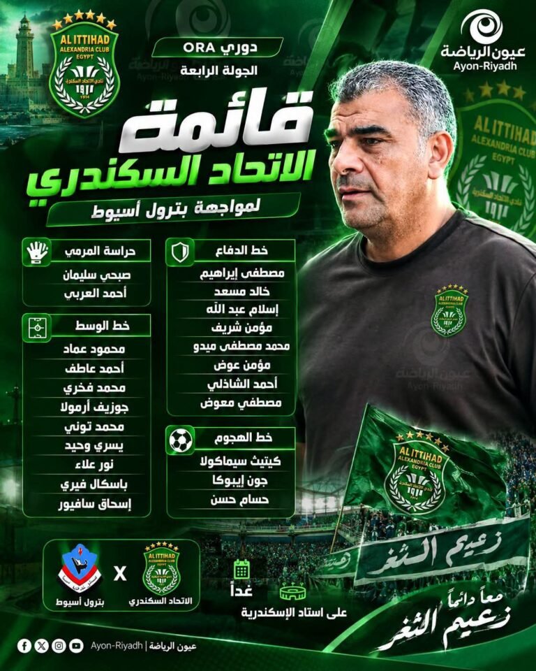 قائمة الاتحاد السكندري لمواجهة بترول أسيوط في دوري ORA