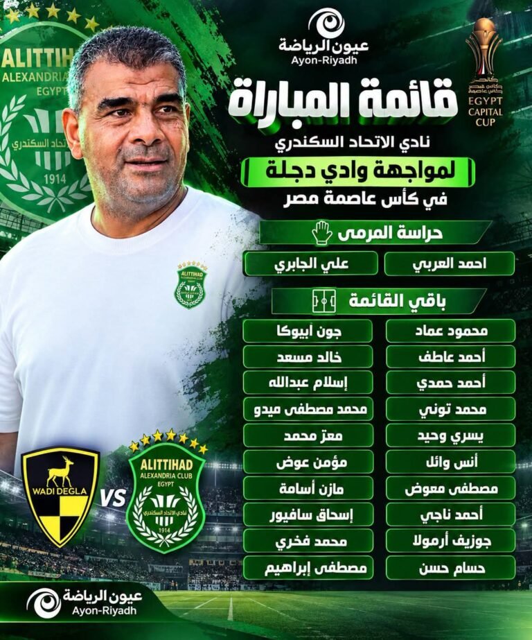 قائمة الاتحاد السكندري لمواجهة وادي دجلة بكأس عاصمة مصر