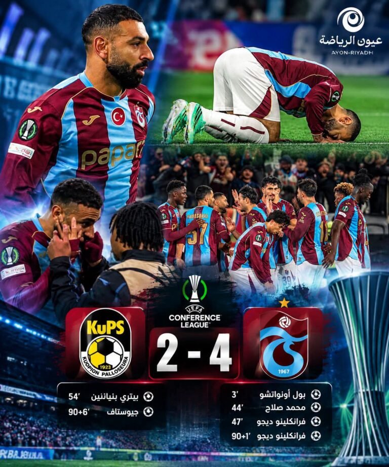 صلاح يتألق على النجيل الصناعي.. يصنع ويسجل في رباعية طرابزون سبور أمام كوبيون الفنلندي