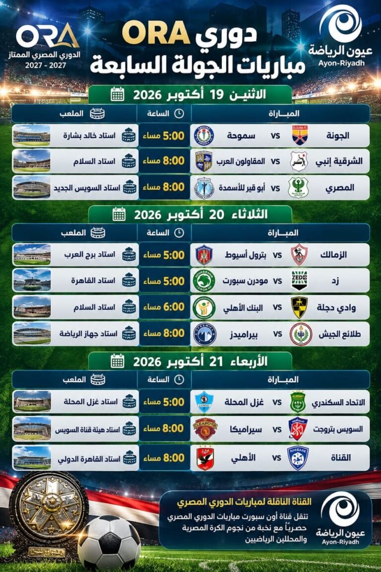 دوري ORA.. مواجهات نارية في الجولة السابعة.. الاتحاد يحل ضيفًا على المحلة والأهلي يواجه القناة وبيراميدز يصطدم بالطلائع